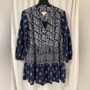 Anthropologie Maeve Blue Carlita Tiered Tunic Dress Women’s M Cotton Coastal